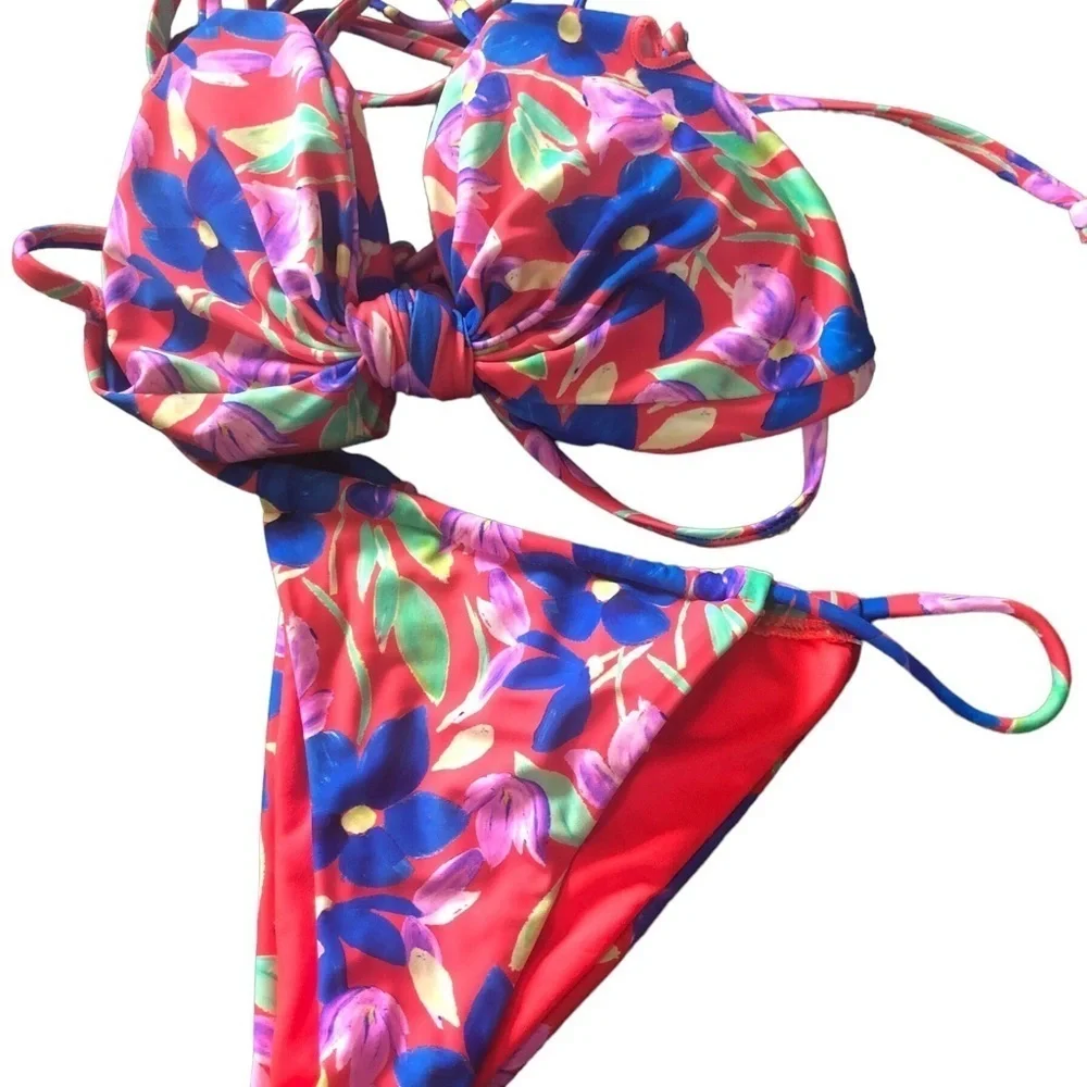 Princess Polly Bright Pink Floral Bianca Sexy Bikini Swimsuit Top 6 Bottom 2